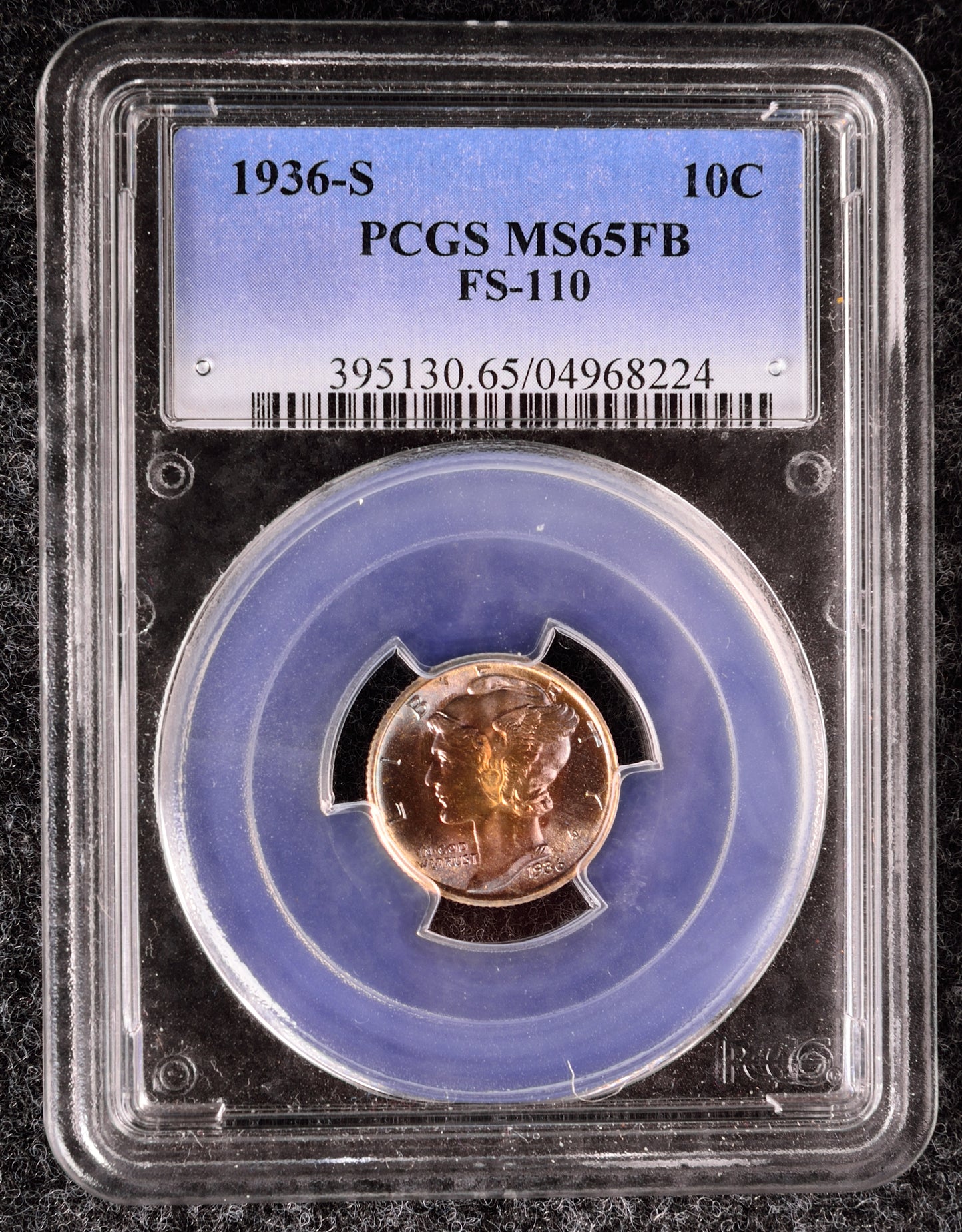 1936-S Mercury Dime PCGS MS65FB FS-110 Toned