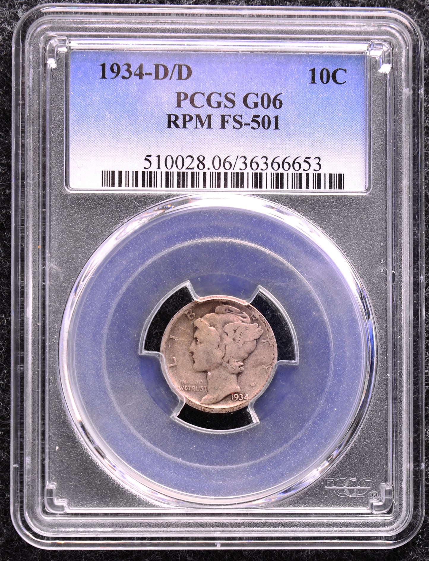 1934-D/D Mercury Dime PCGS G06 FS-501 RPM