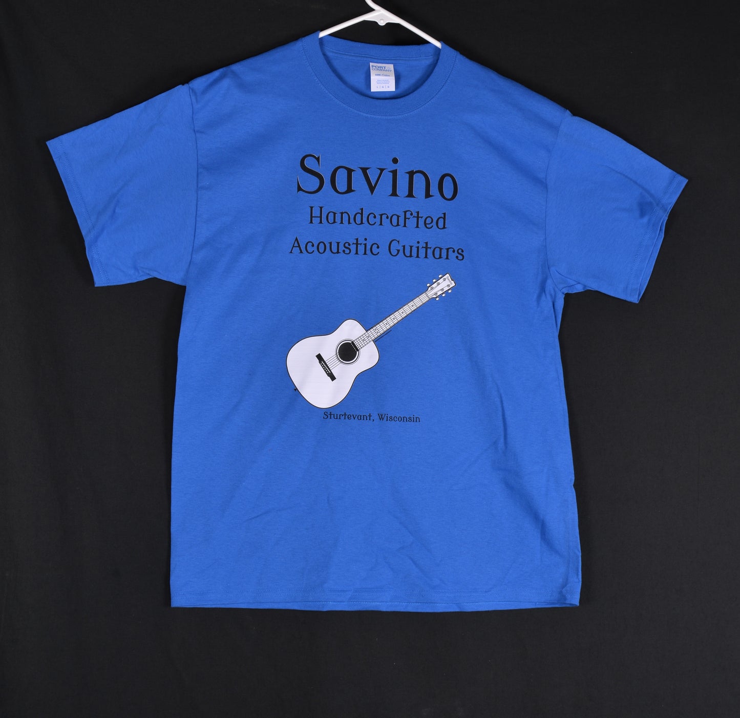 Blue Short Sleeve T-Shirt with Black and White Guitar